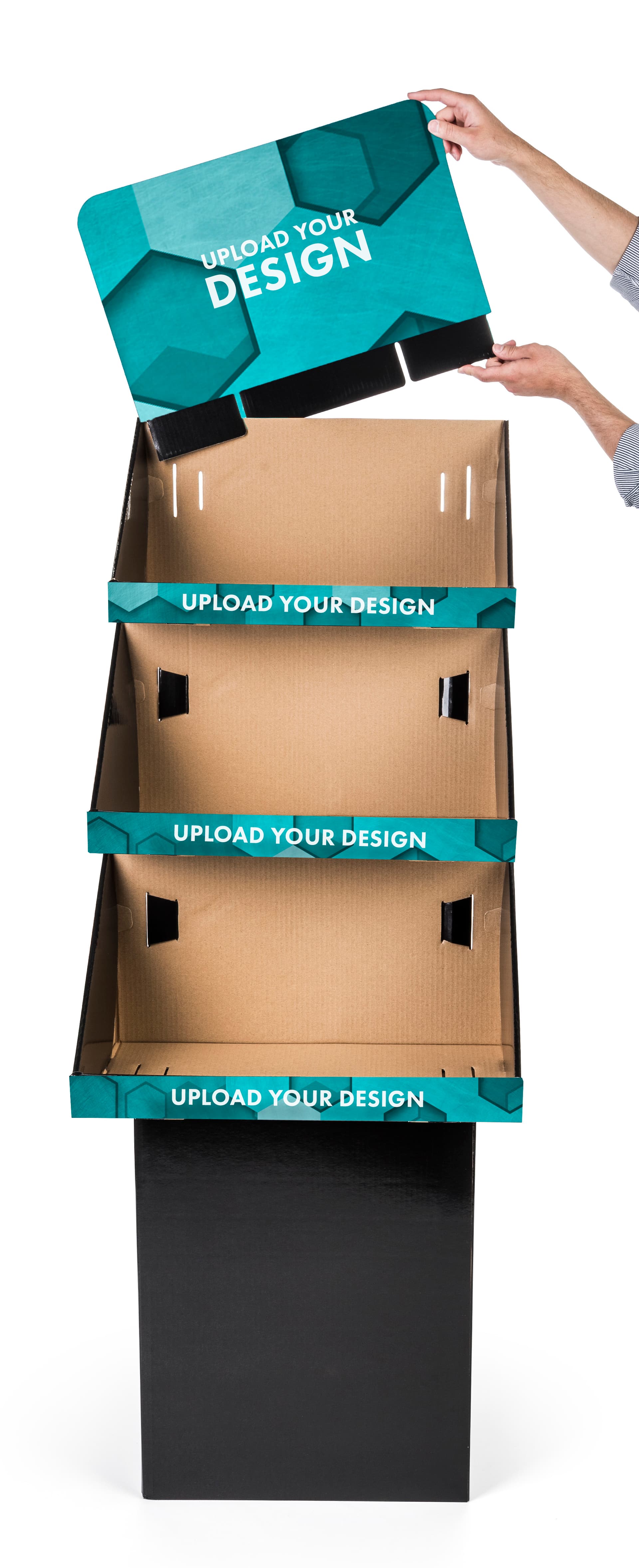3 Shelf Custom Printed Cardboard Floor Stand with Removable Header