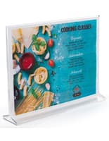 Recycled acrylic tabletop sign holders with 11 inch by 8.5 inch media size