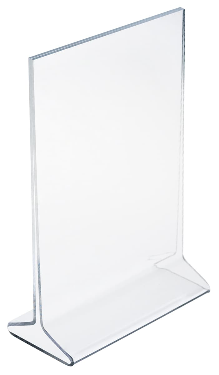 Recycled acrylic tabletop sign holders with dual-sided clear plastic lenses