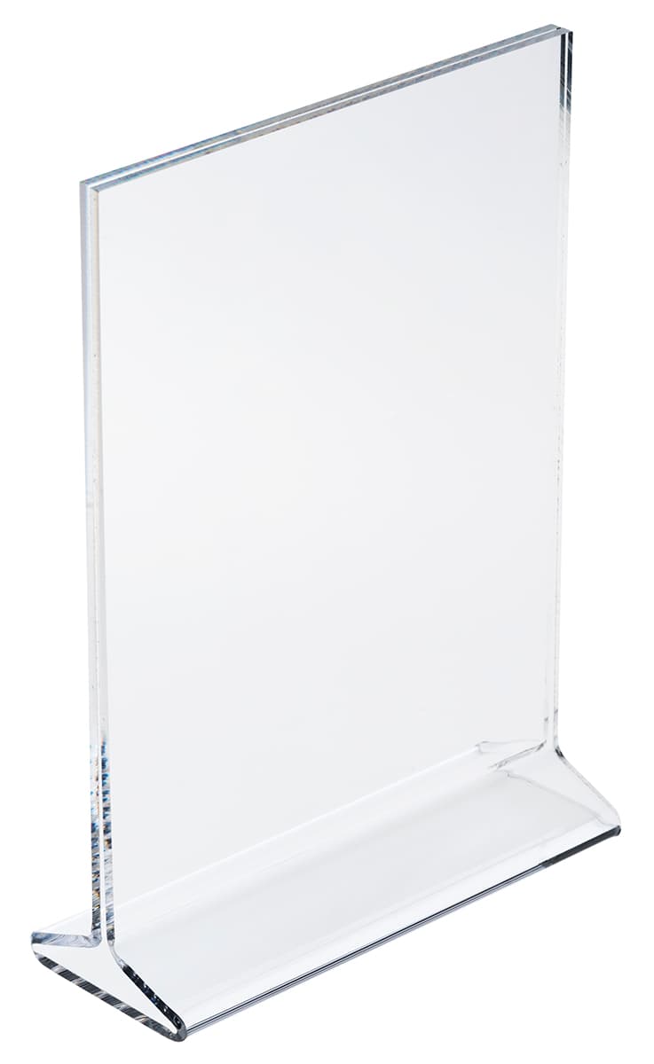 Recycled acrylic tabletop sign holders with 5 inch by 7 inch media size
