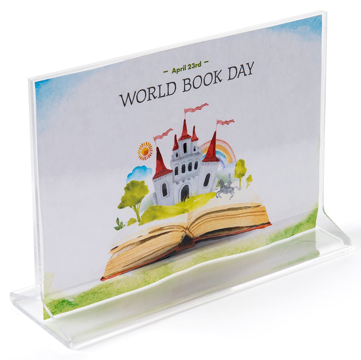 Recycled acrylic tabletop sign holders with 5 inch height