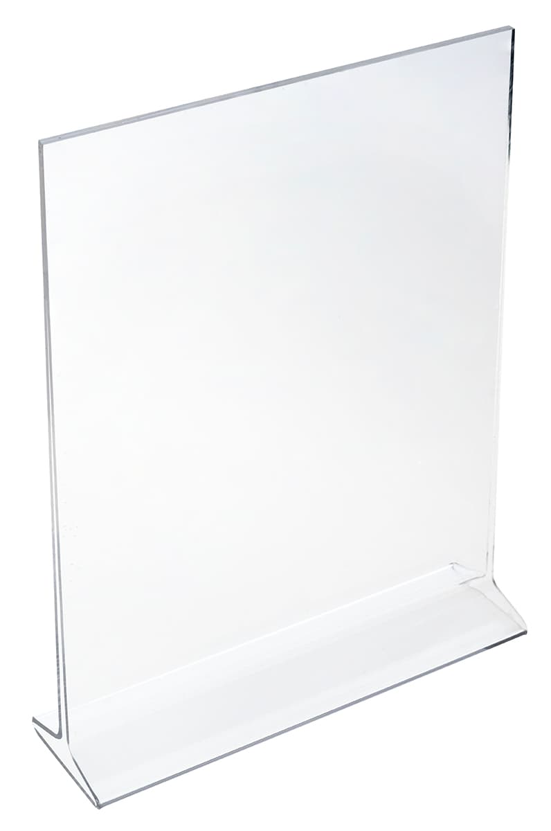 Recycled acrylic tabletop sign holders with double-sided advertising capabilities
