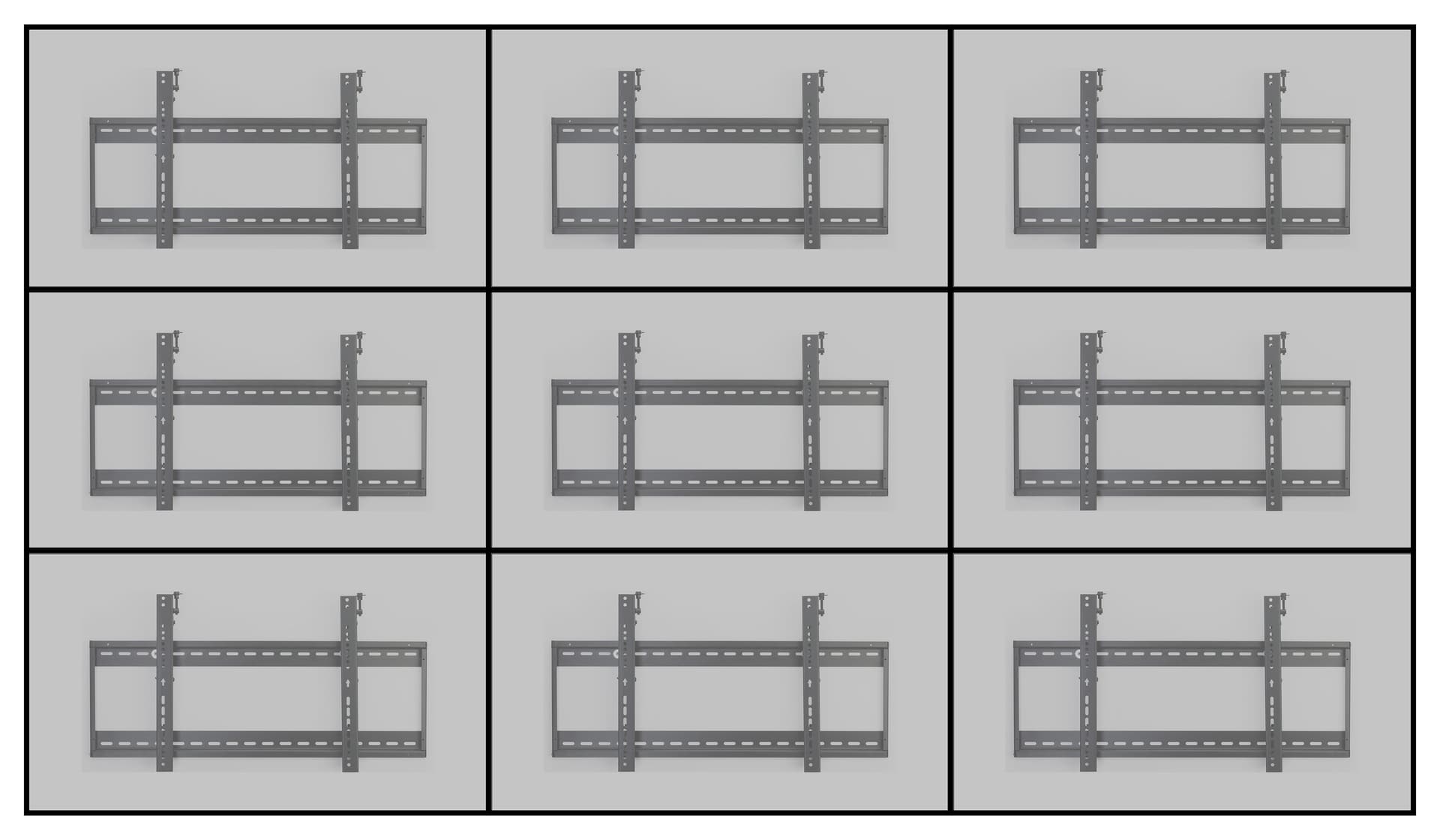 3x3 flat panel video wall mounting system with 3-inch profile