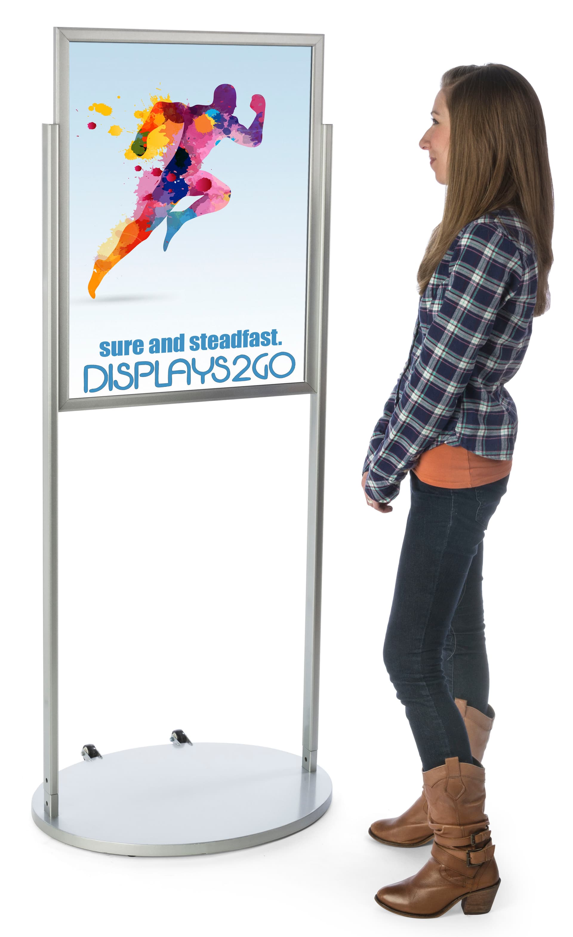 Silver 22 x 28 Wheeled Poster Stand, Aluminum Frame