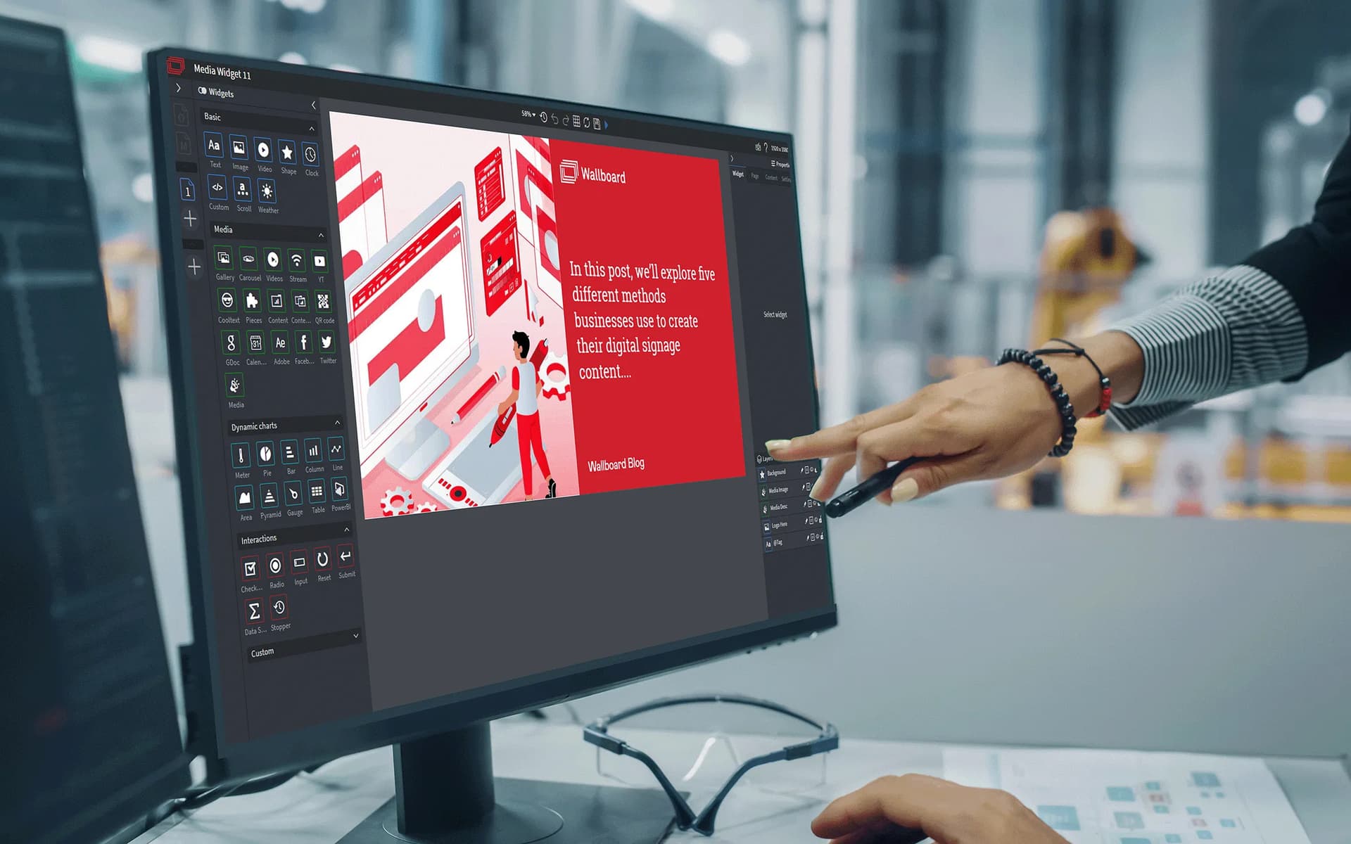 Wallboard digital display software with an intuitive and user-friendly user interface described as a Canva meets Photoshop