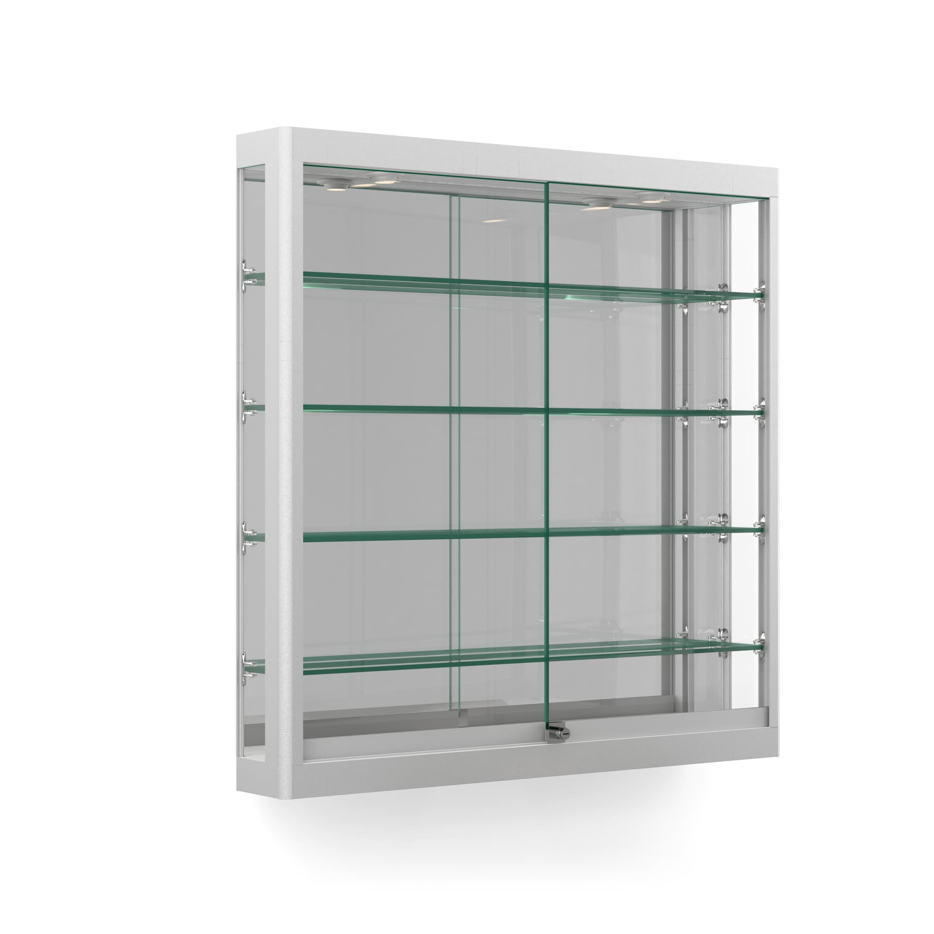 Wall LED display cabinet in silver