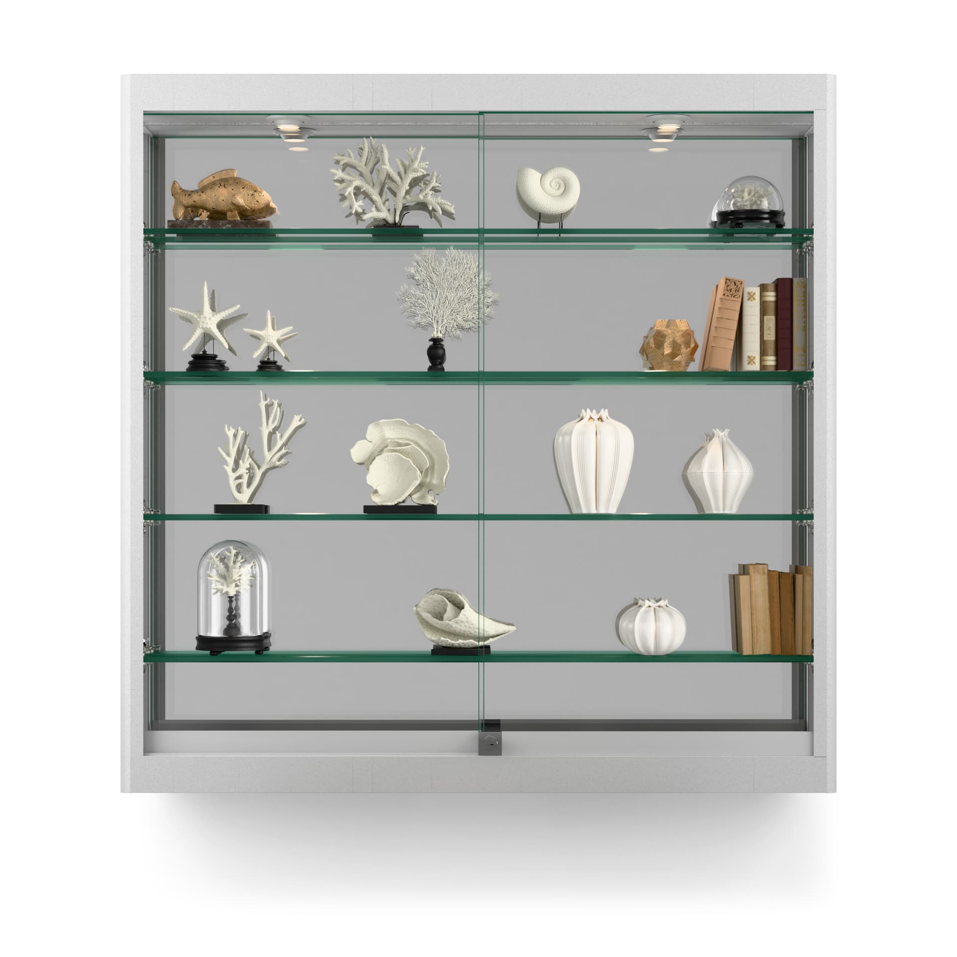 Wall LED display cabinet with glass shelves