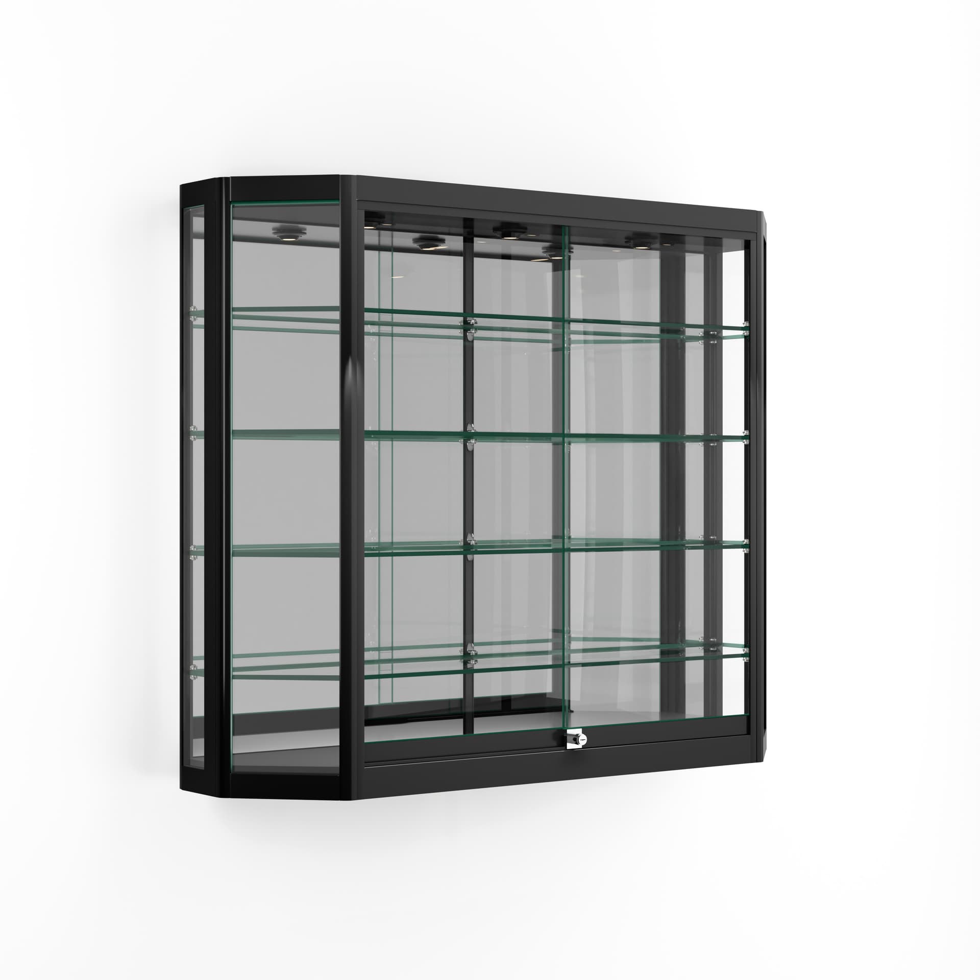 Wall Mounted LED Display Cabinet with 3 Overhead Lights