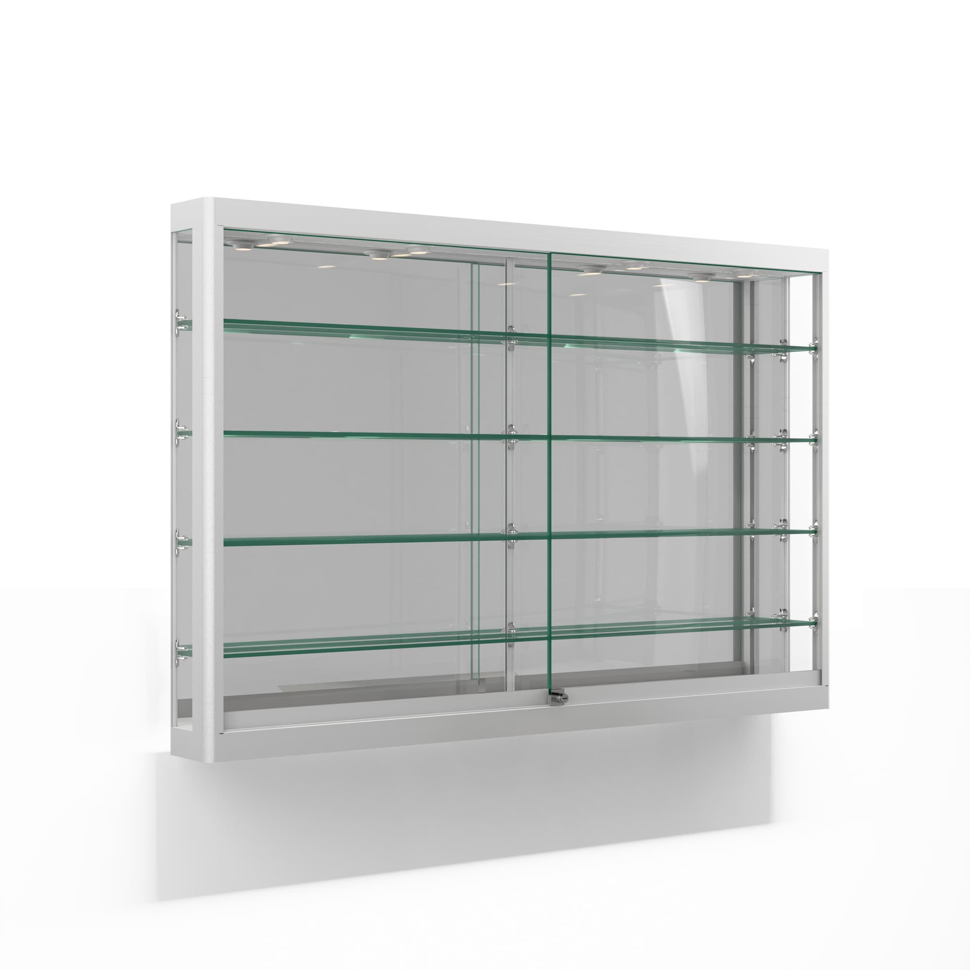 Wall mounted display cabinet with led lights and locking display