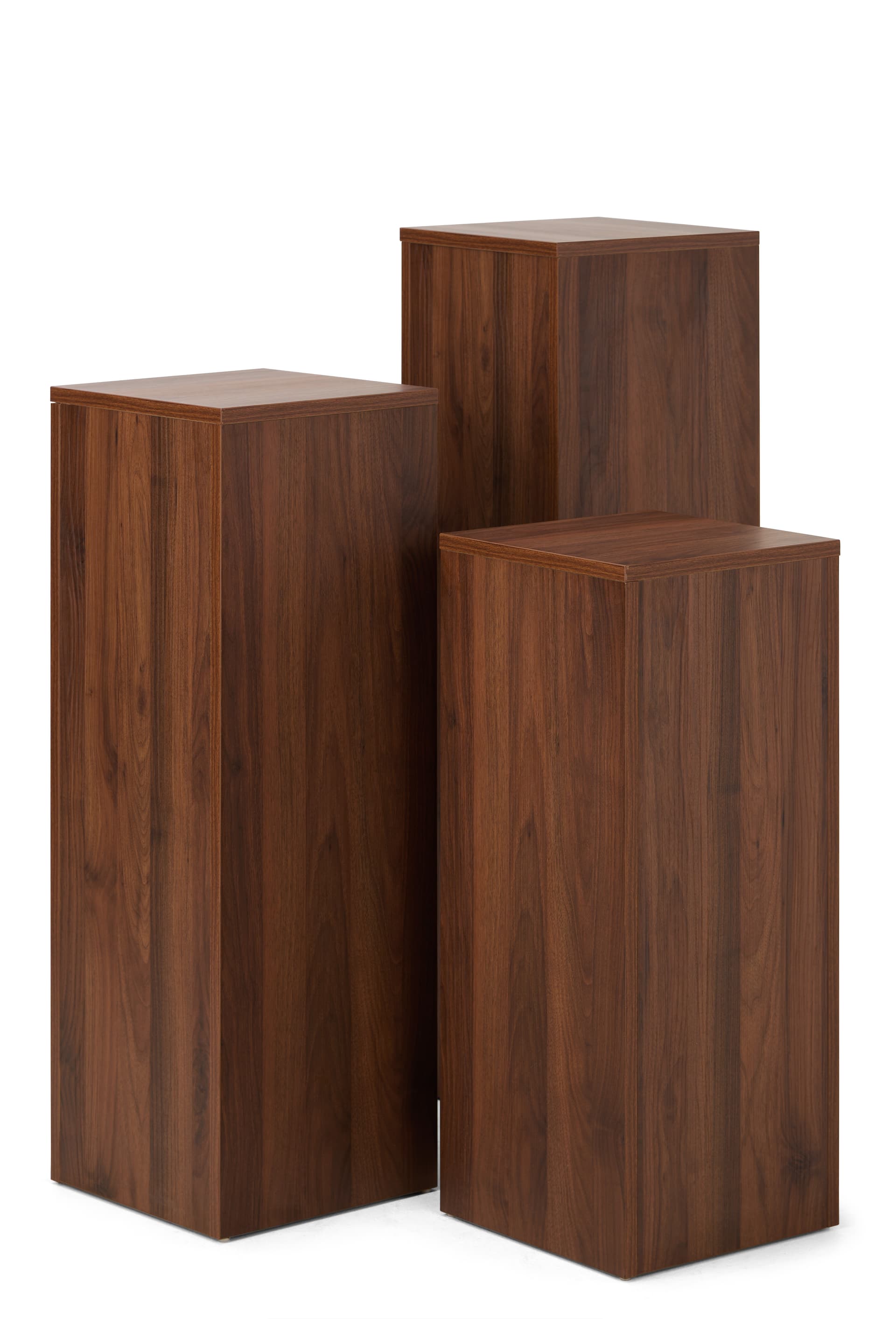 Wood grain pedestals with for retail merchandise