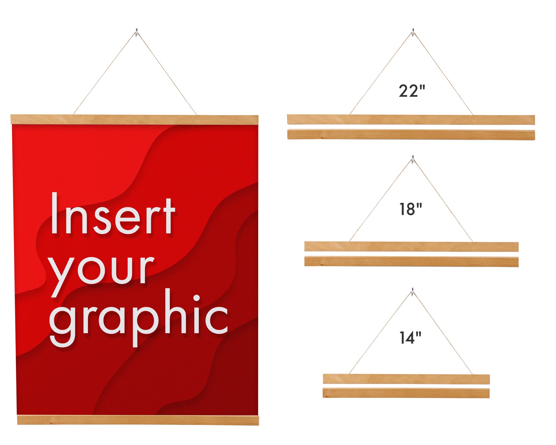 Wood magnetic poster hanger in 14 inch, 18 inch and 22 inch size offerings