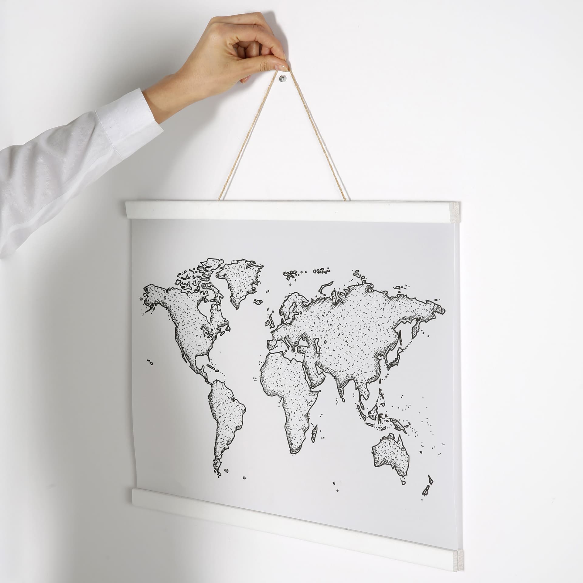 Wood magnetic poster hanger with painted white finish