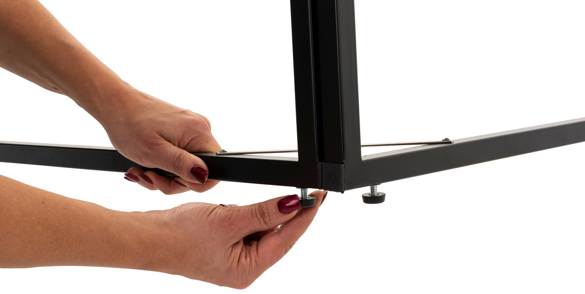 Free standing corner sign frame with four adjustable floor levelers