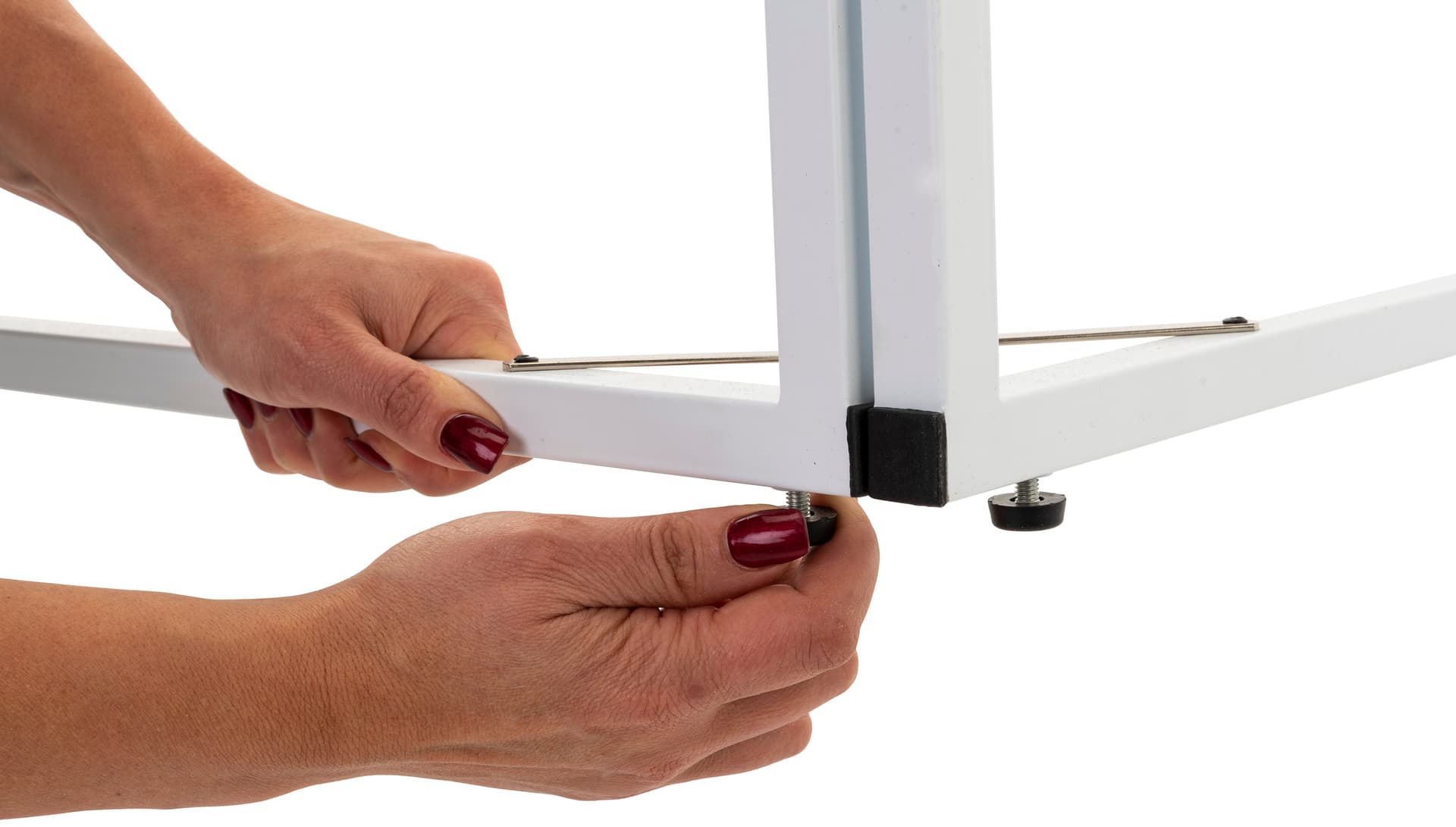 Multi Direction corner signage features four height adjustable foot levelers