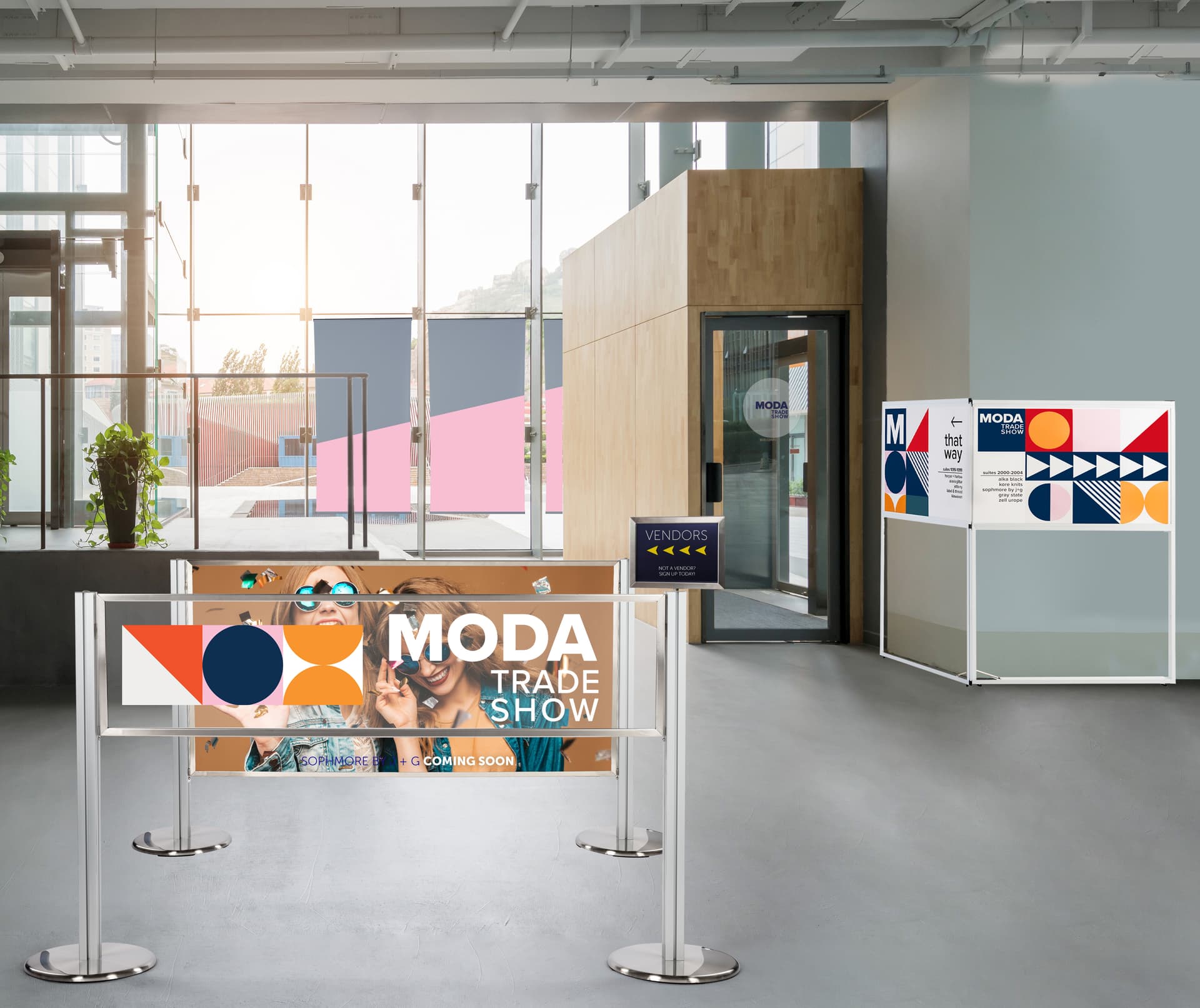Multi Direction corner signage includes multi-panel holder and personalized graphics 