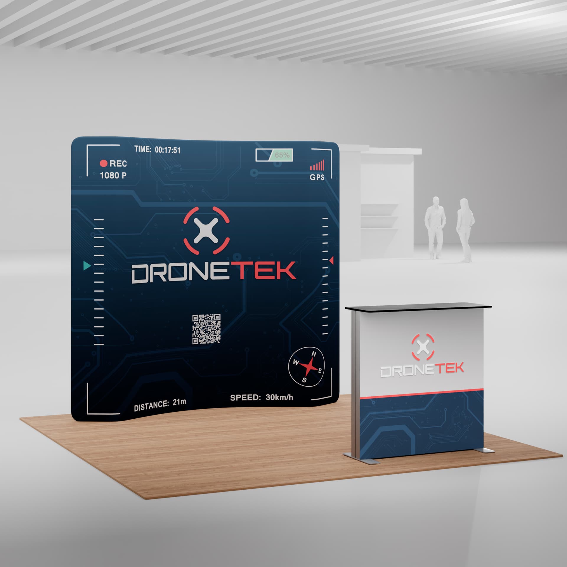 Foam wood floor tiles being utilized in a trade show space
