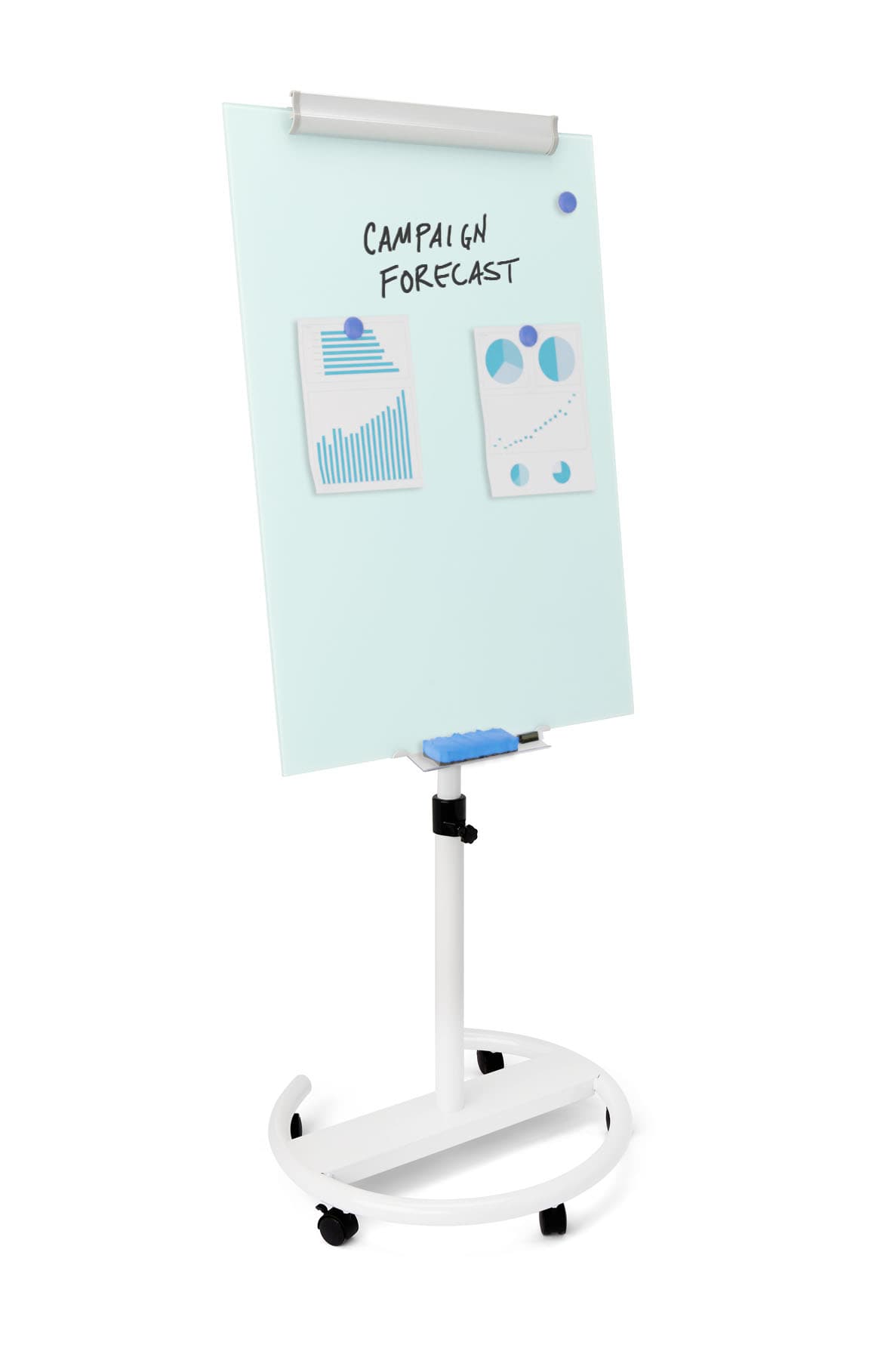 Mobile glass whiteboard with tempered glass for safety