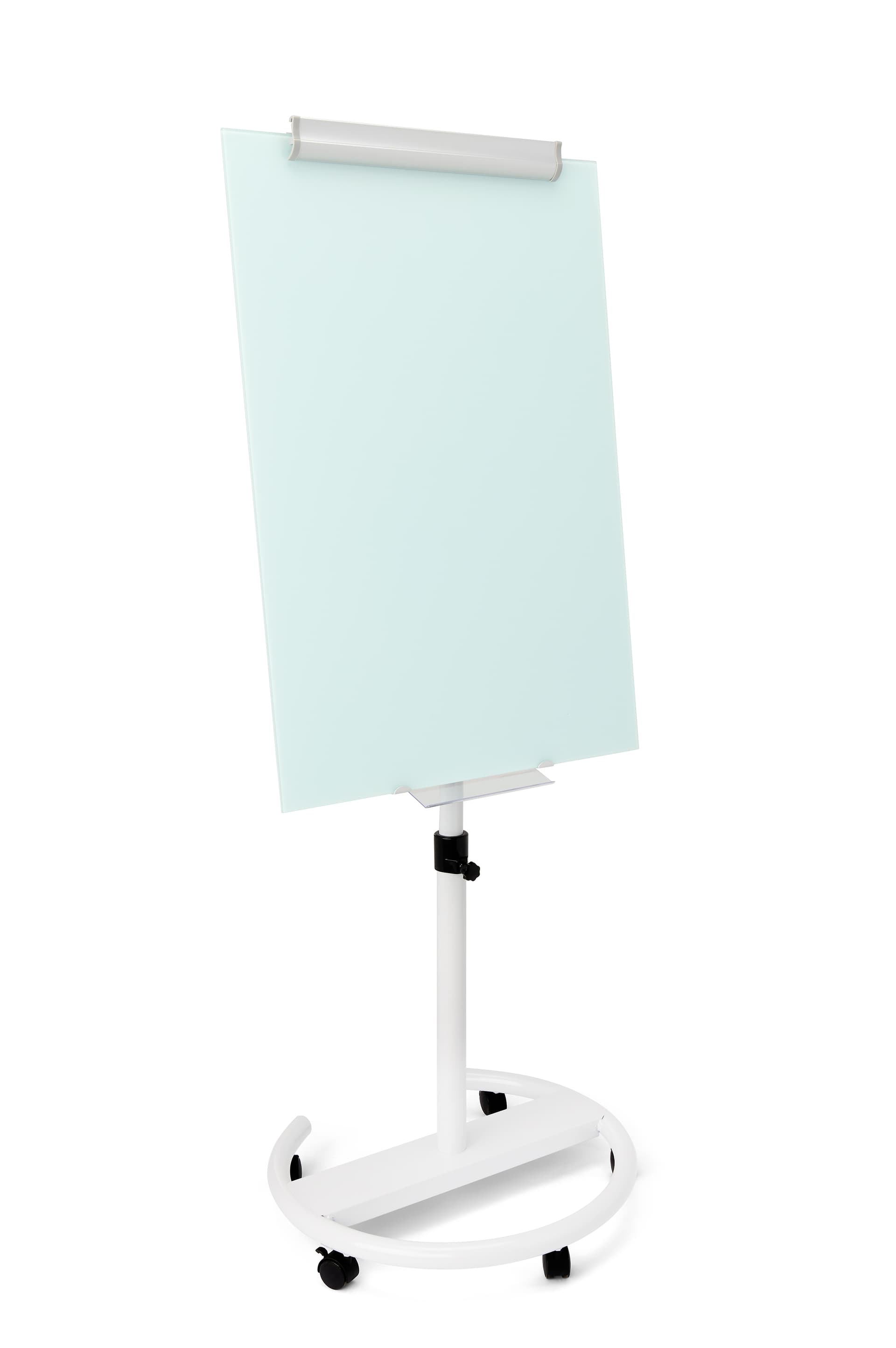 Mobile glass whiteboard with stain and dent resistant surface