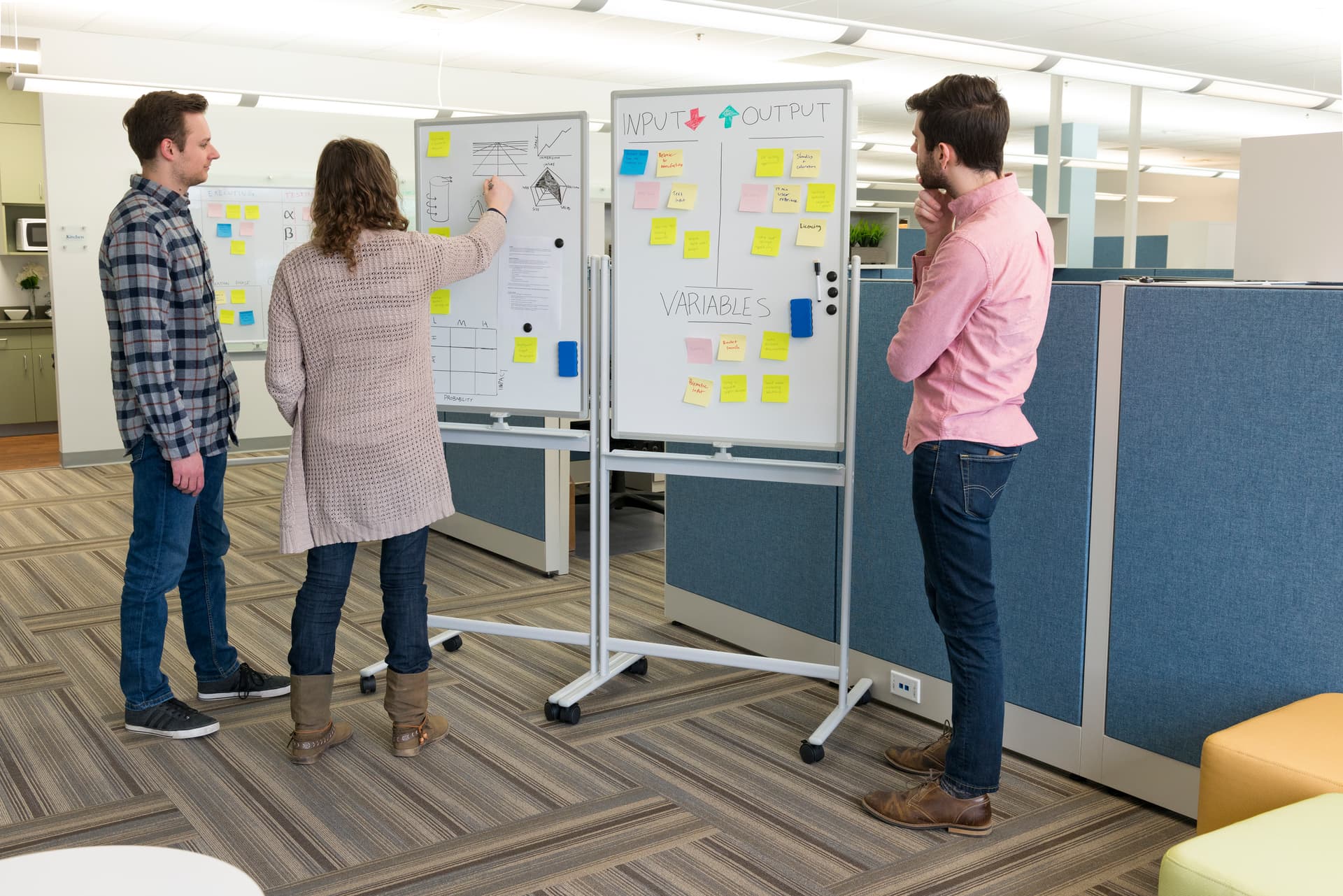 Portable whiteboard paired for stand-up meeting
