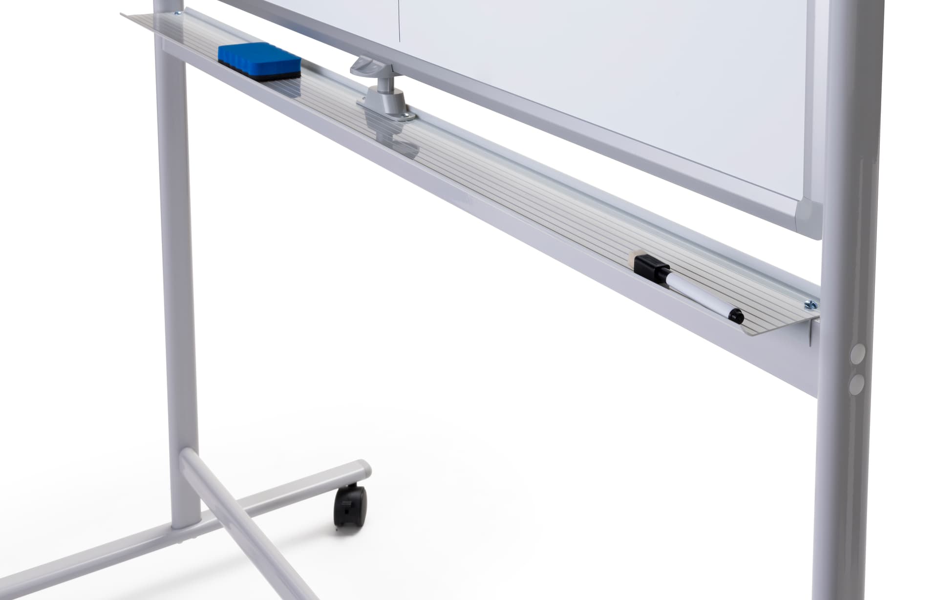 Rolling whiteboard with marker tray