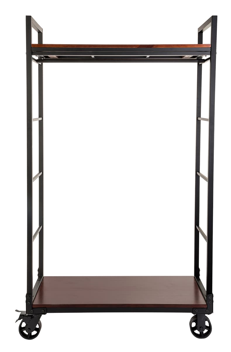 Mahogany wood mobile industrial retail dual shelf armoire rack