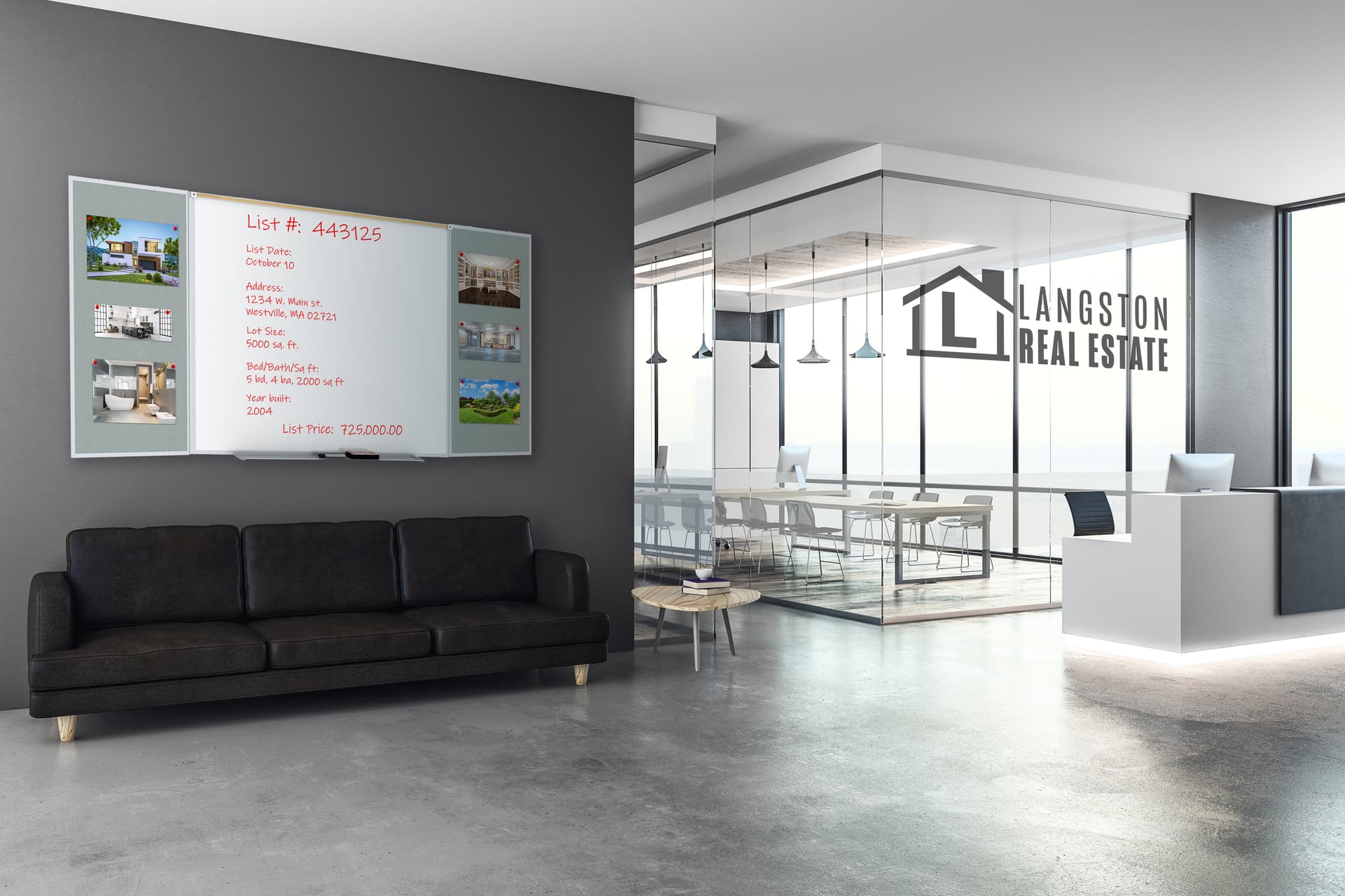 Whiteboard with tack board is ideal for real estate agencies