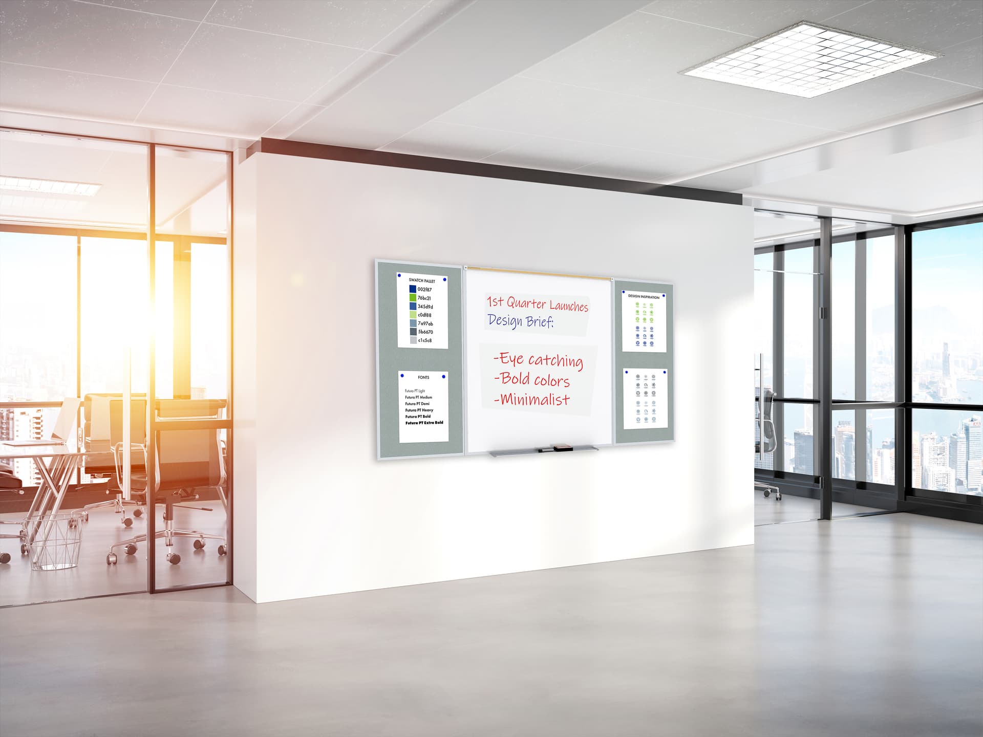 Whiteboard with tack board is ideal in offices 