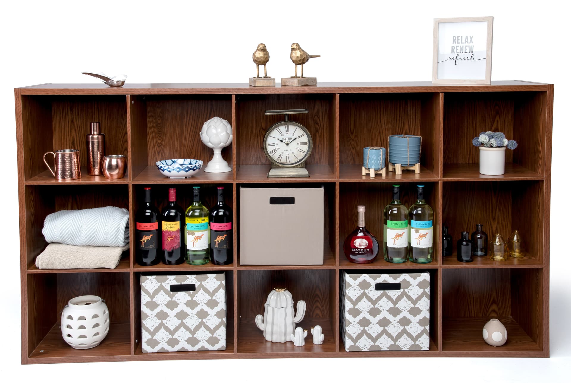 Large wood cube commercial display organizer shelving
