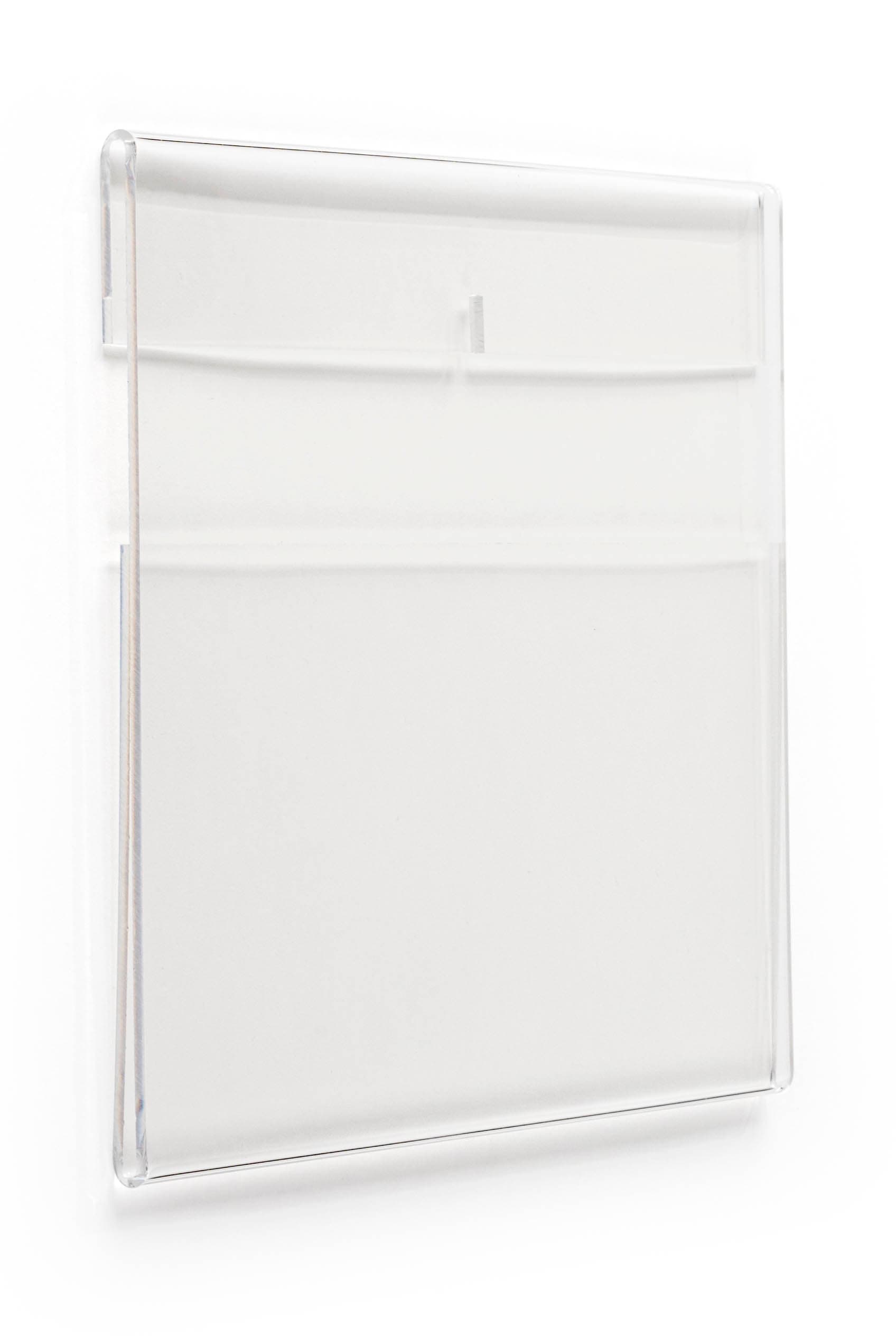 Wall mounted sign holder with notched back for hanging with hardware