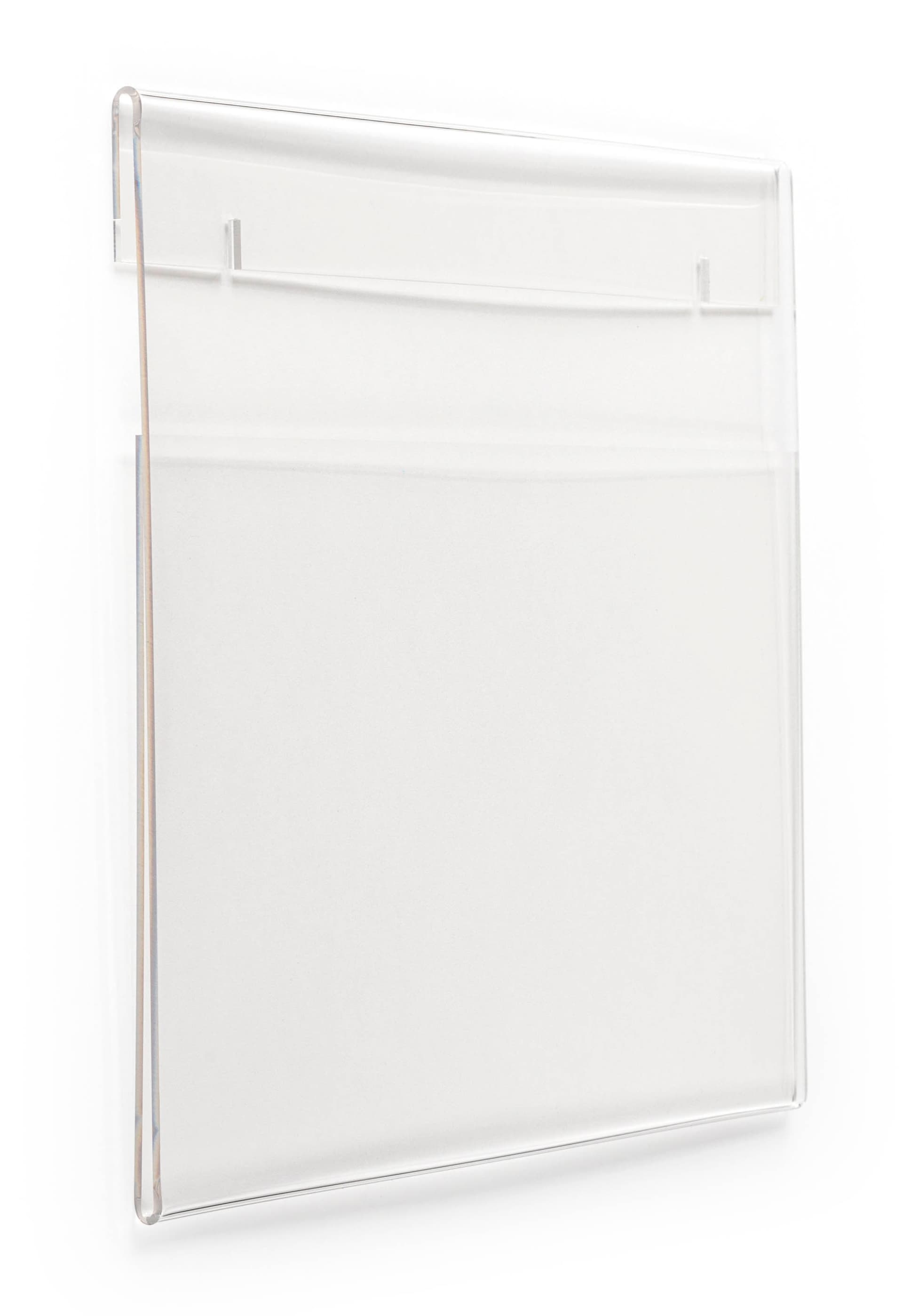 Wall mounted sign holder with notched slots on back flap