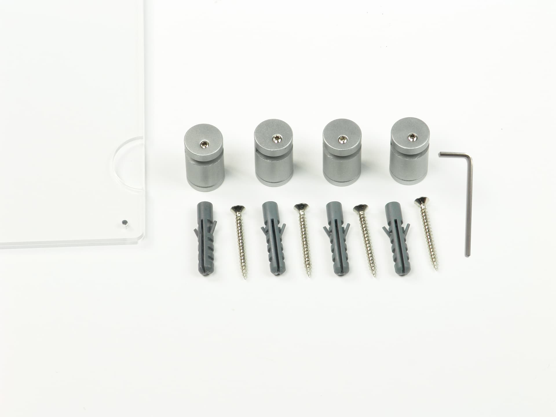 Panoramic acrylic frame with wall mounting hardware and standoffs included