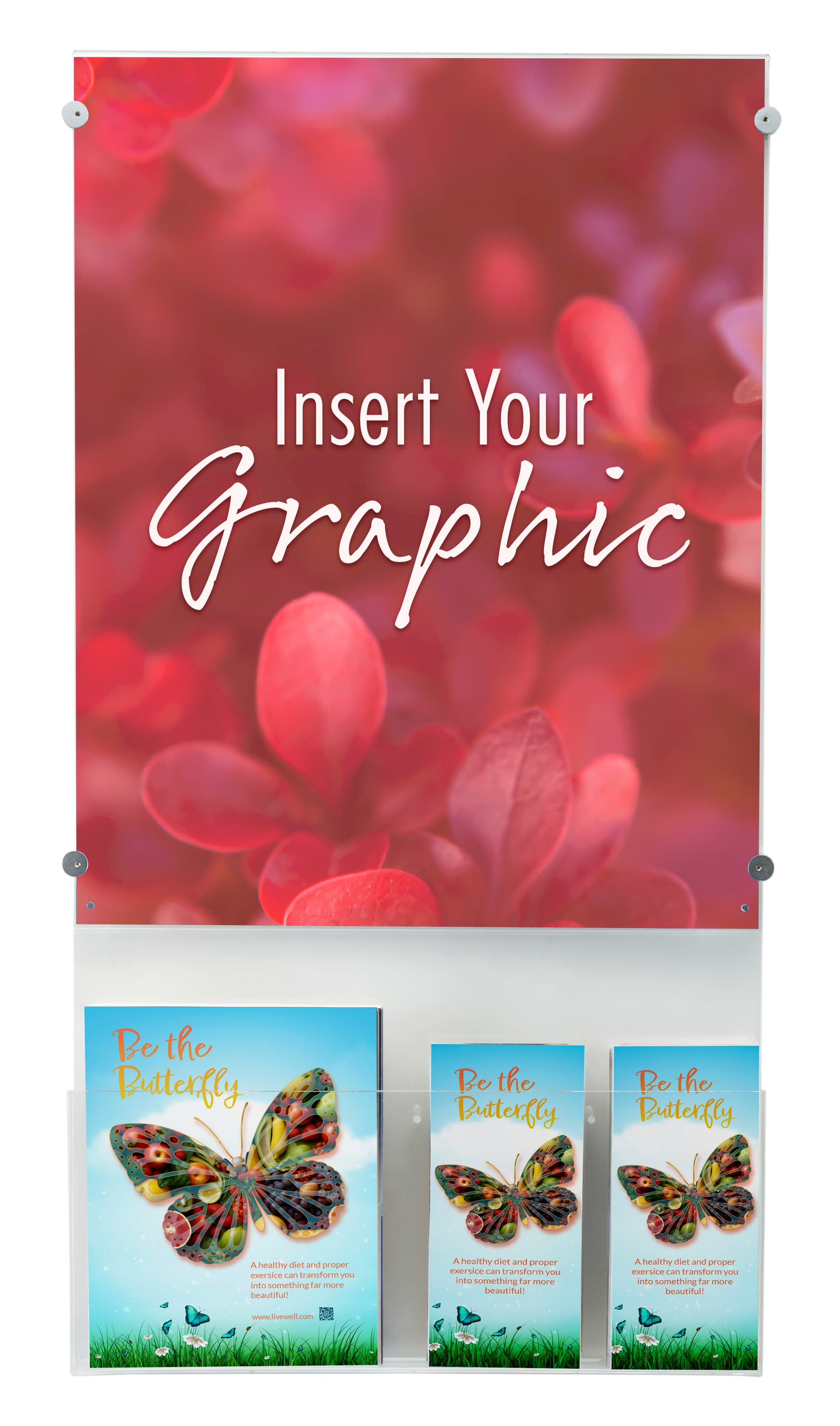 Recycled acrylic poster display with literature holders