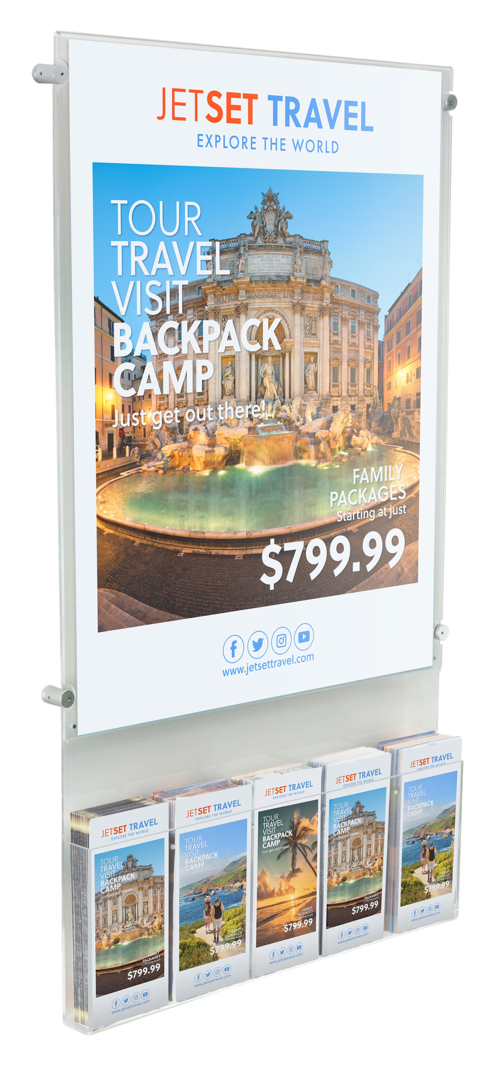 Recycled acrylic poster display with silver standoffs