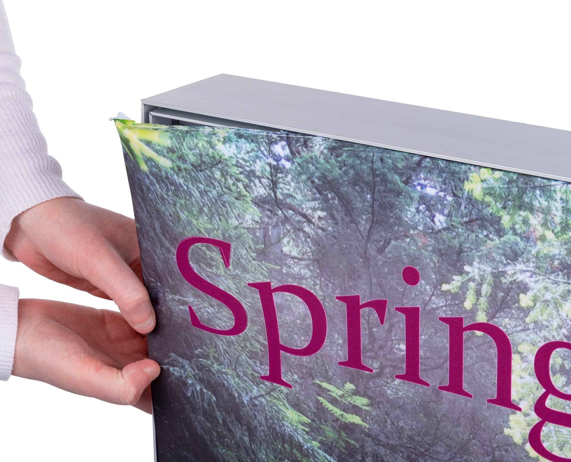 SEG LED wall display system with press fit graphic installation