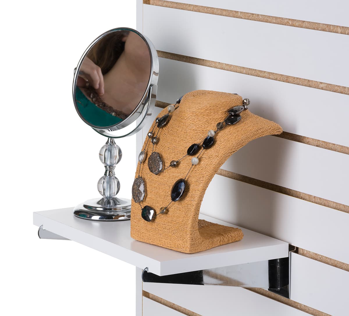 White 14" Slatwall Shelf with Chrome Knife Brackets