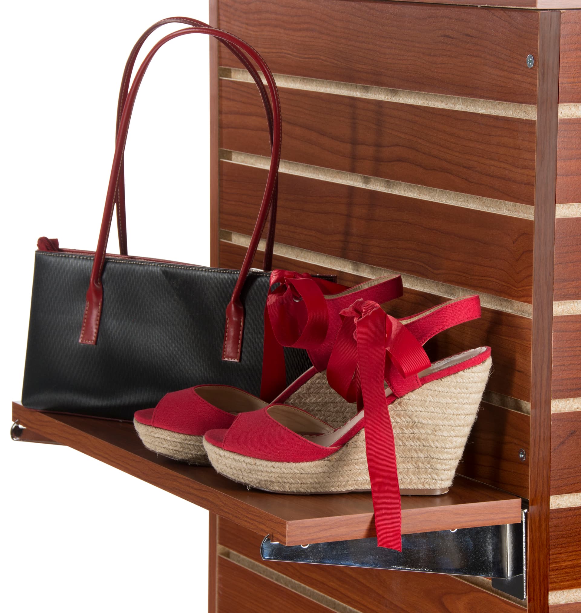 22.25" Cherry Slatwall Shelf in Use