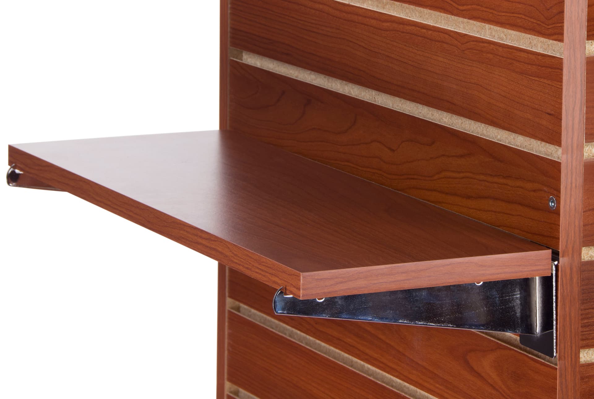 22.25" Cherry Slatwall Shelf with Chrome Knife Brackets
