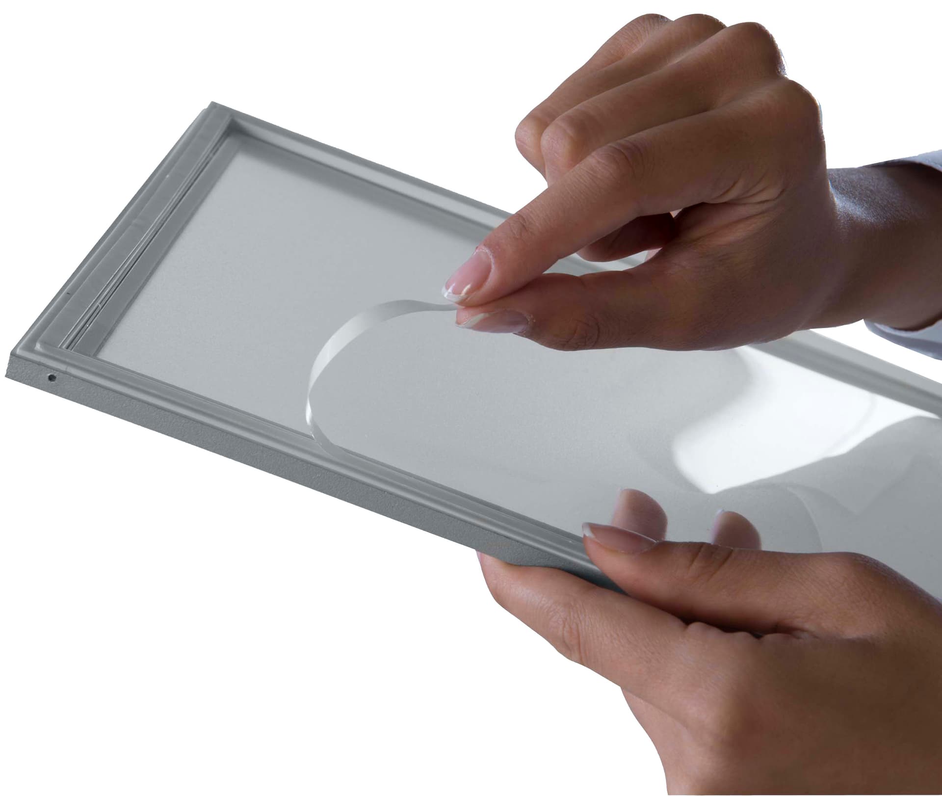 Window poster frame with clear PET lense 