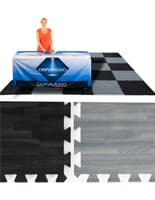 10’ x 10’ Interlocking Foam Mats, Set of 26 Flooring Tiles - Black & Gray Wood Grain
