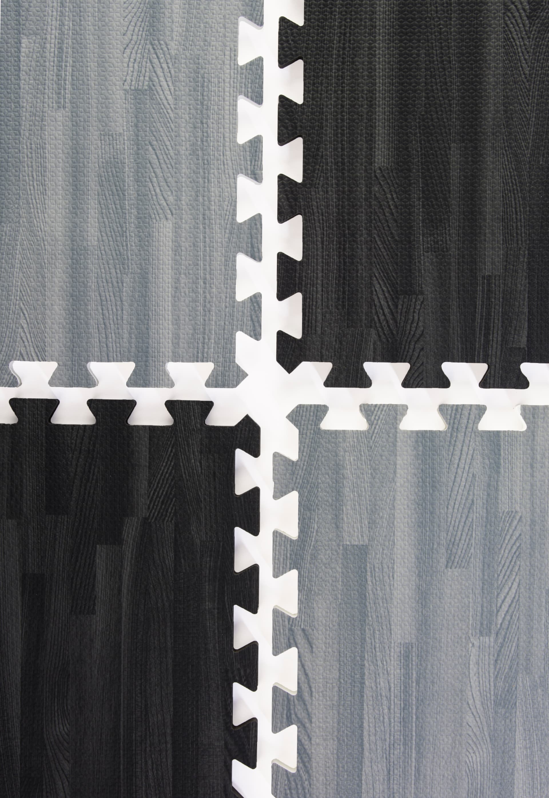 Black & Gray Wood Grain Floor Mats Soft Foam Tiles