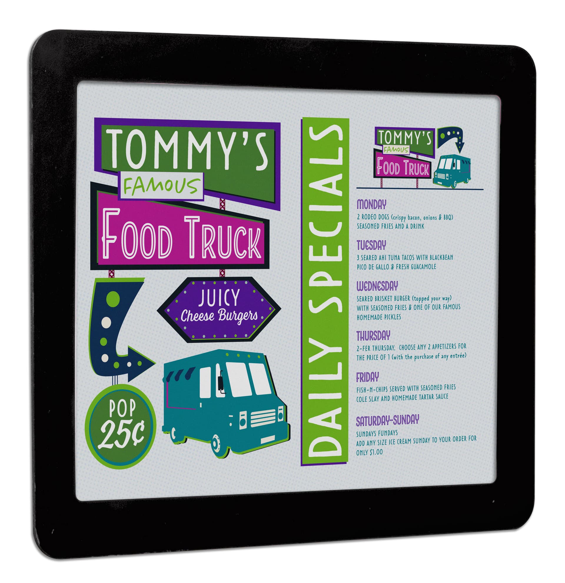 8.5x11 takeout menu frame for restaurants and cafes