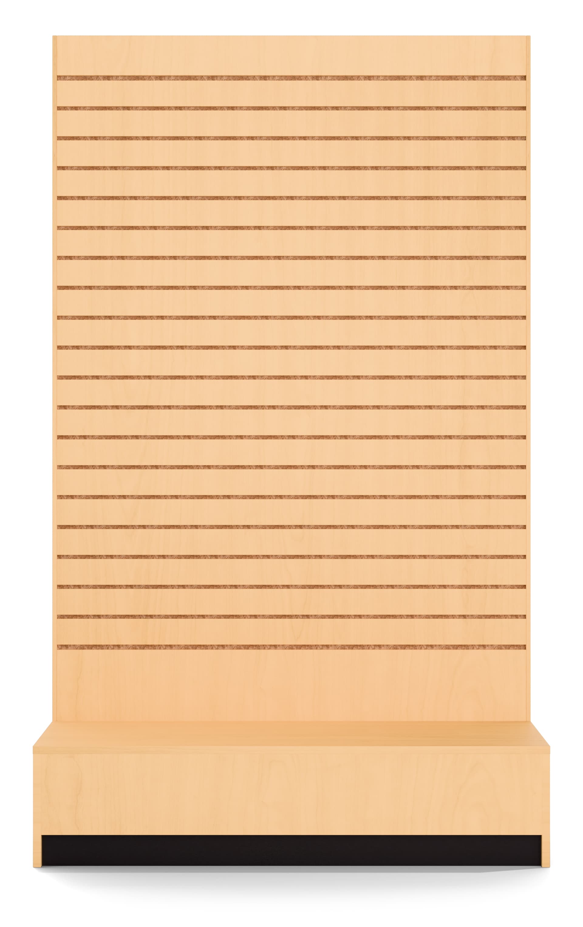 L-shaped slatwall panel display measures 80 inches tall 