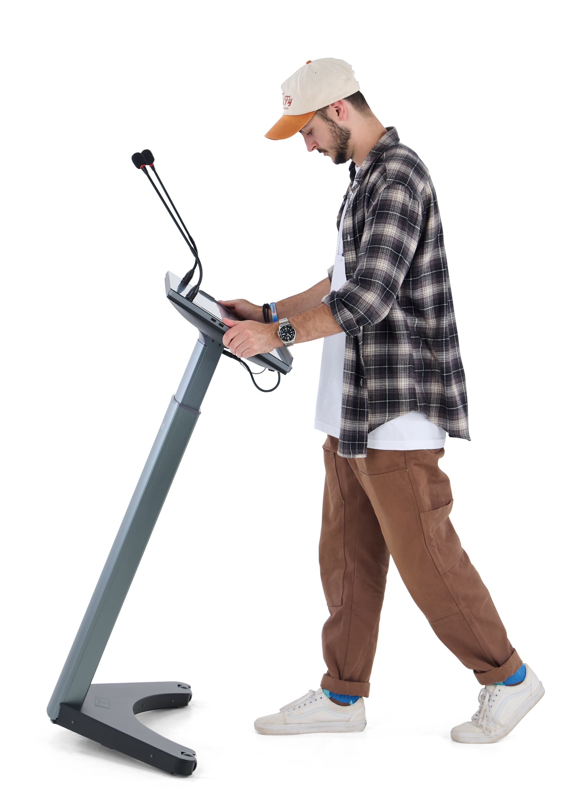 Smart digital podium with two caster wheels for easy mobility 