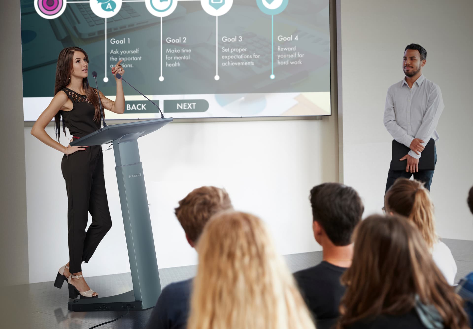 Smart digital podium being used in a seminar environment