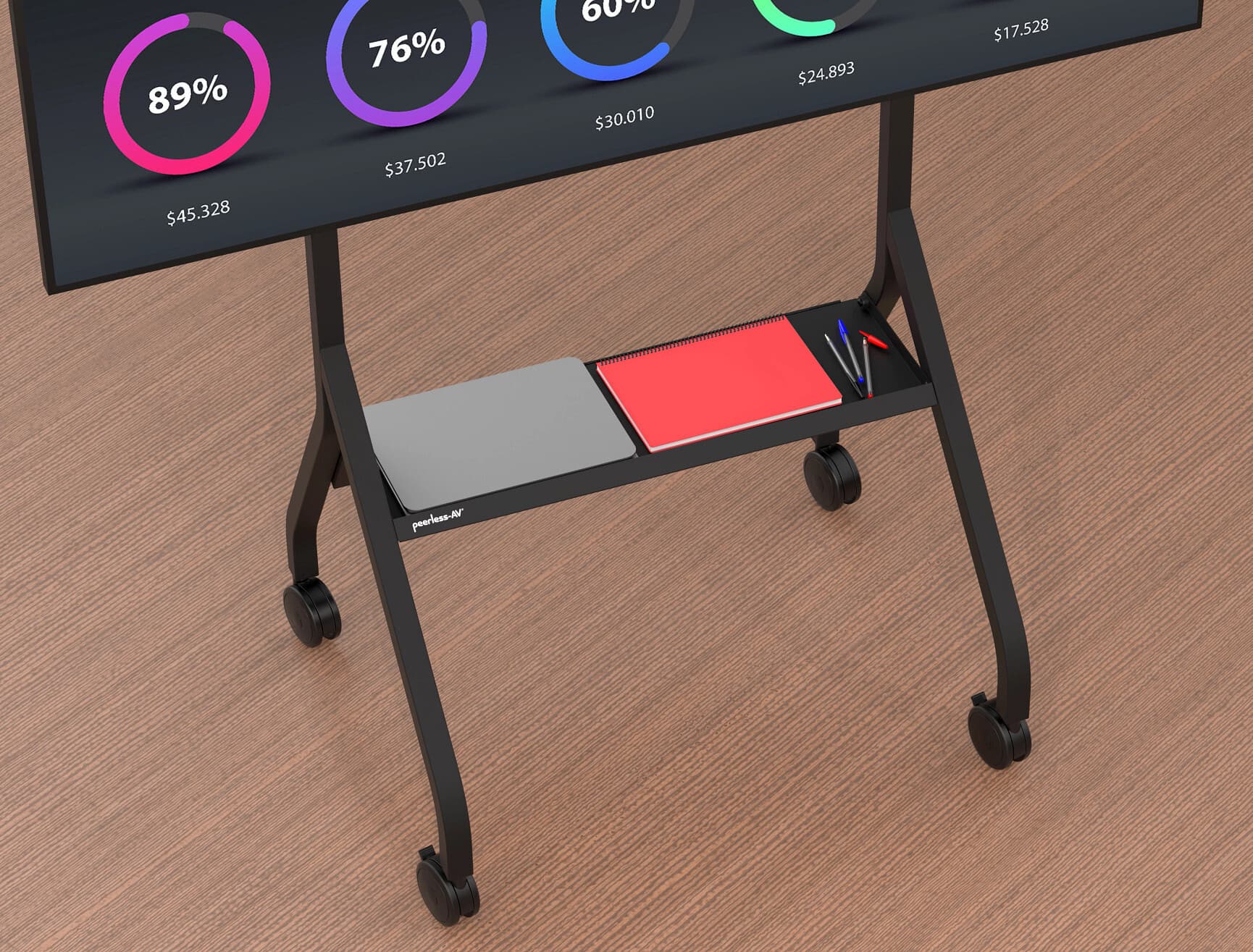 Mobile TV cart with 32 inch long shelf for laptops or other media storage