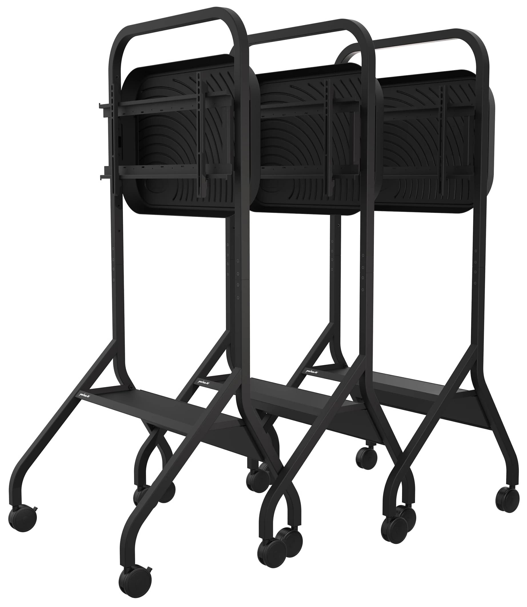 Mobile TV cart showcasing how well multiple stands can stack together when not in use