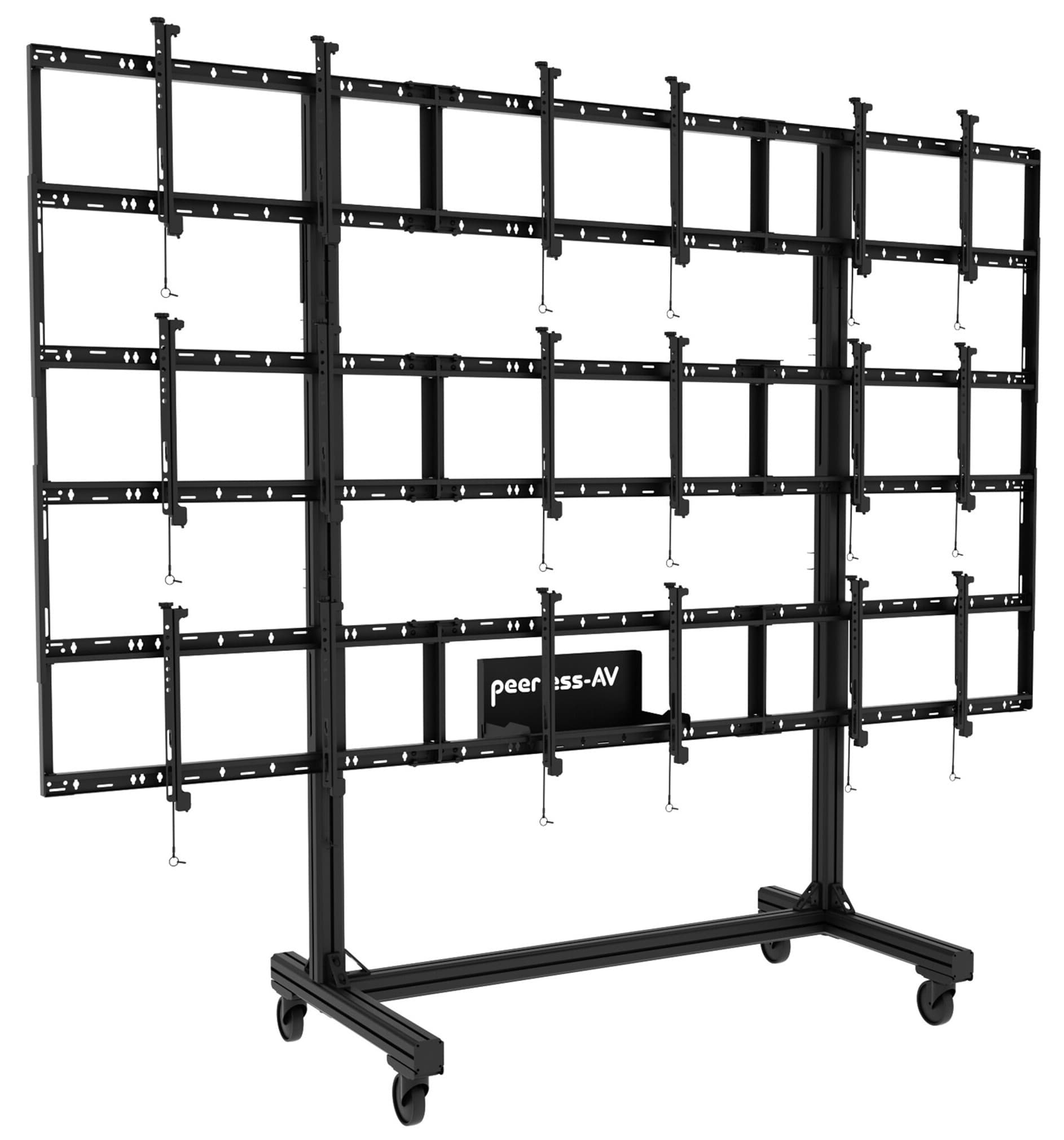 Portable video wall cart with a max capacity of 900 pounds