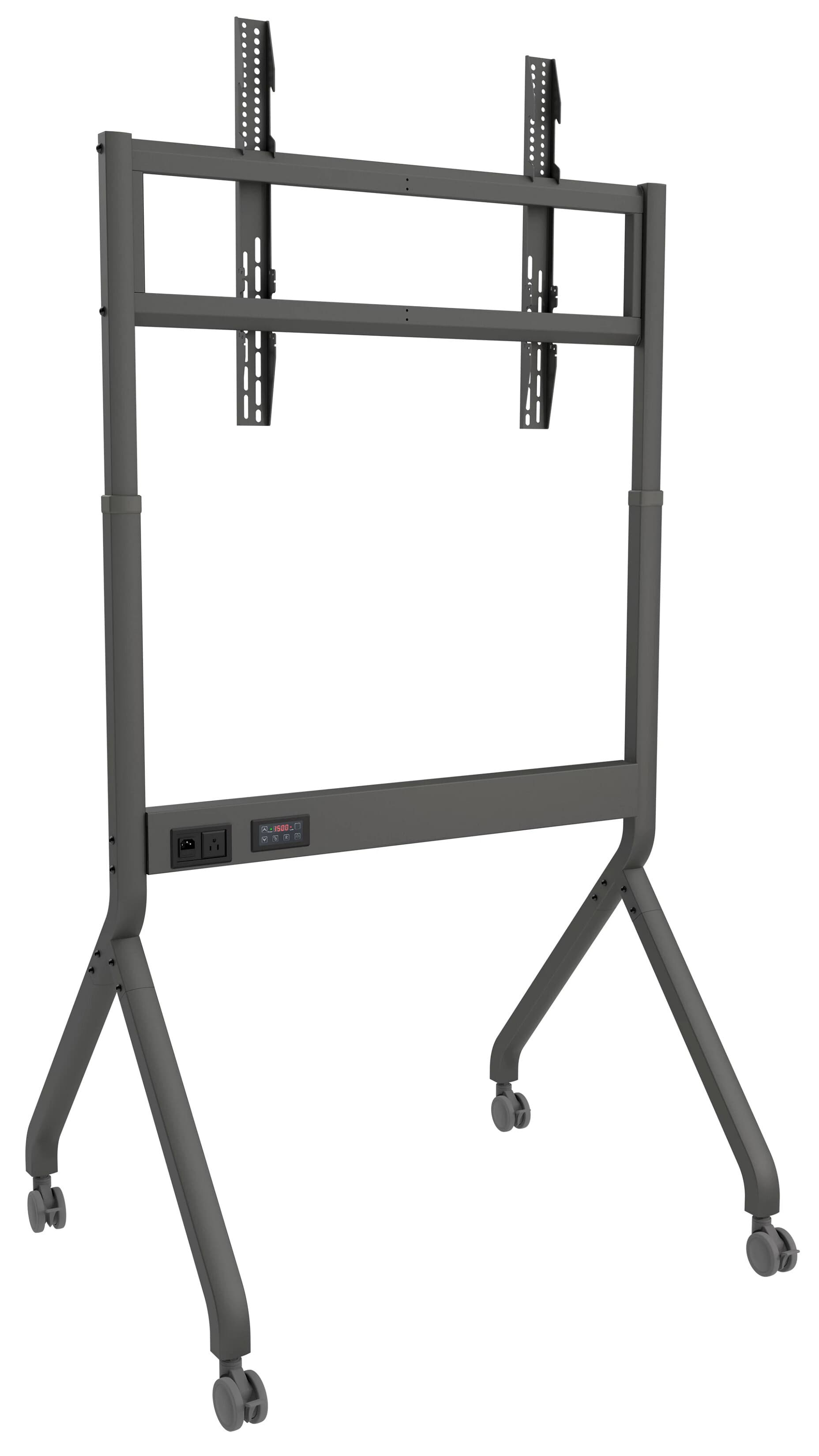 Motorized TV cart showcasing the back of the unit where the controls are located