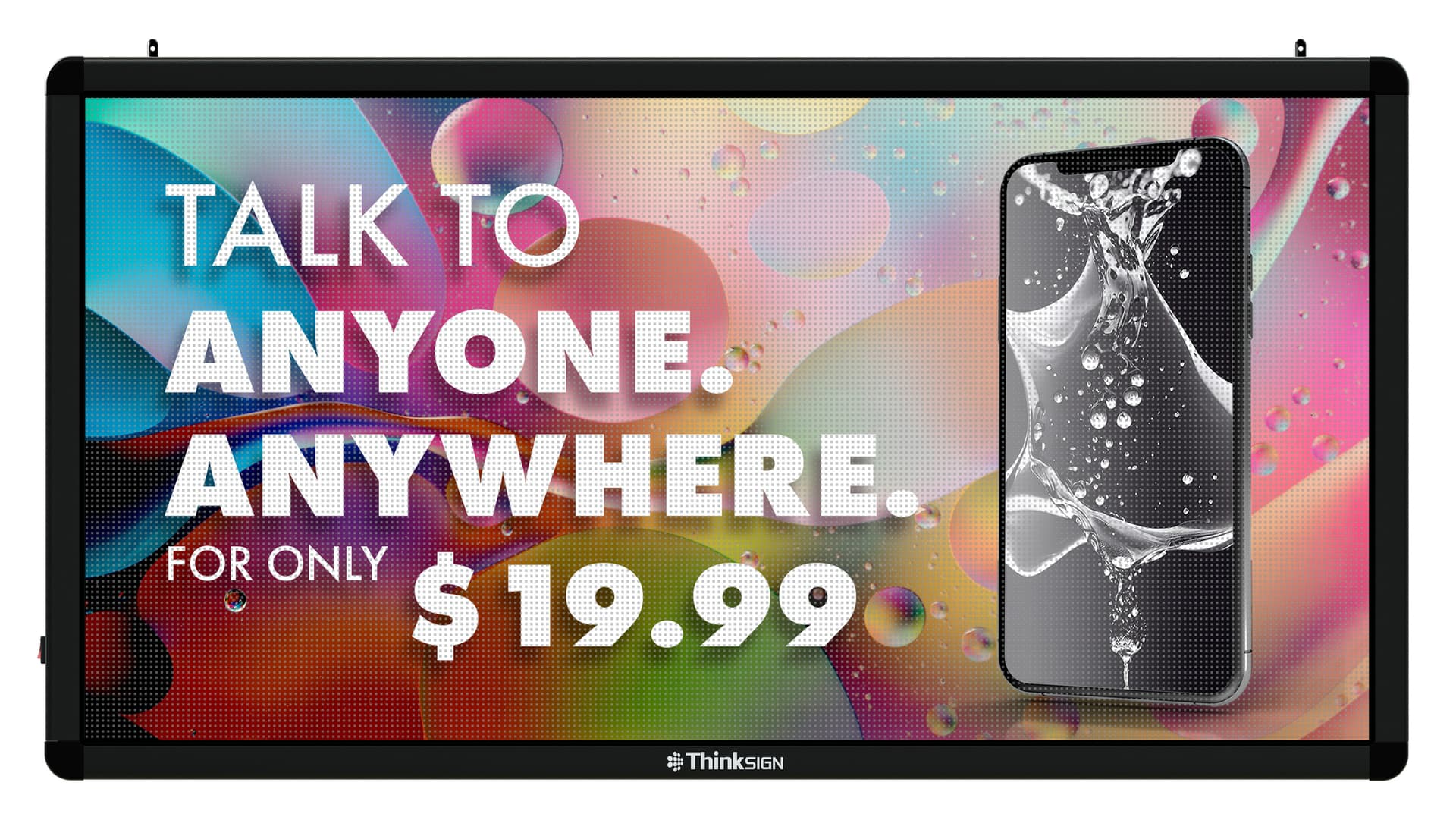 ThinkSign LED window sign showcasing a smart phone advertisement 