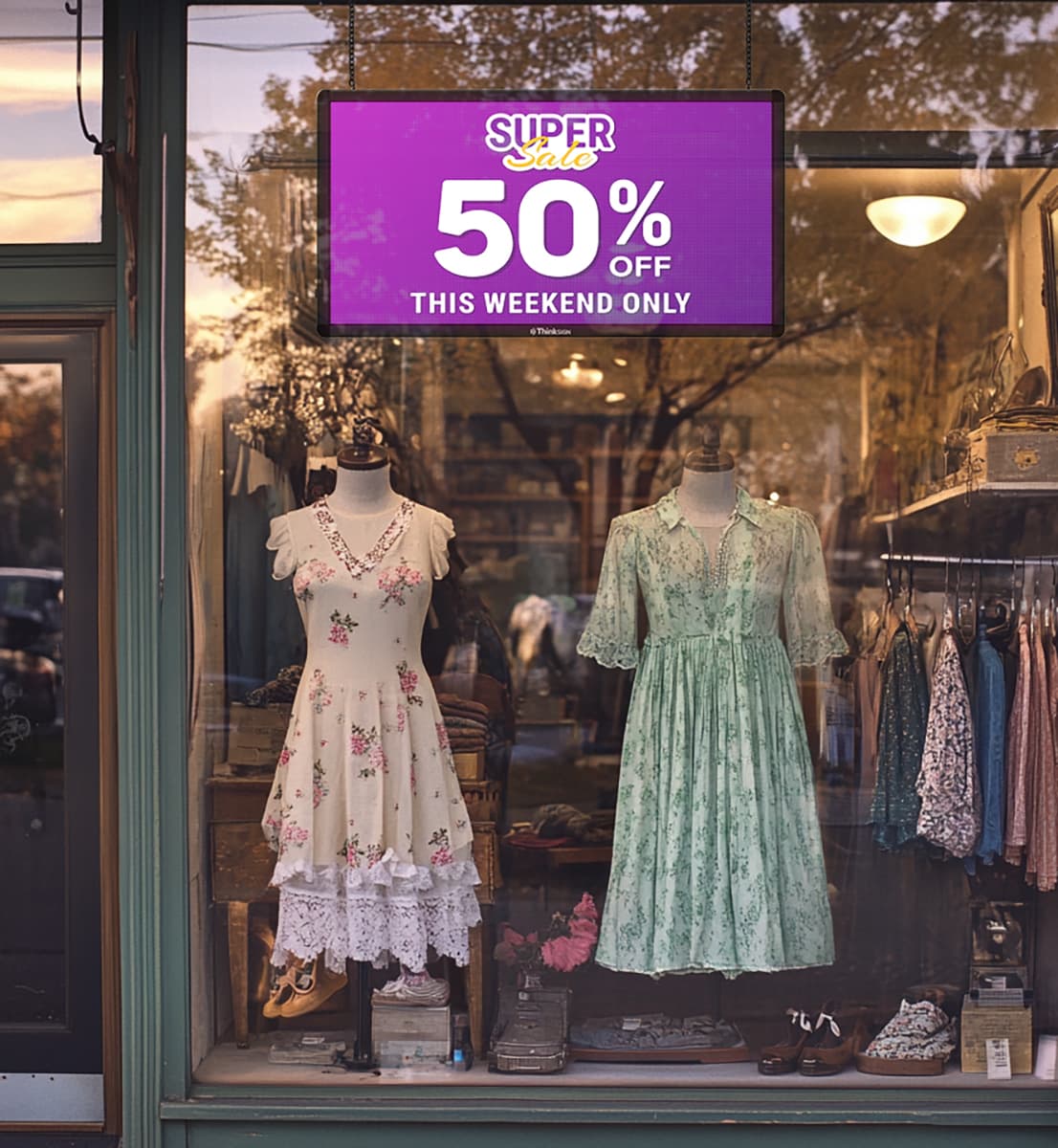 ThinkSign LED window sign being utilized in a storefront